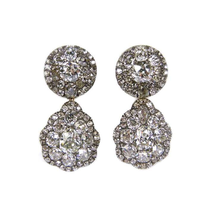 Pair of diamond cluster top and drop earrings